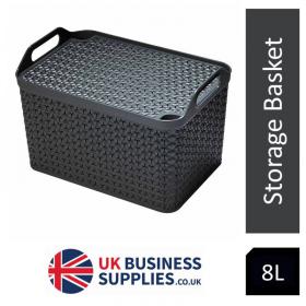 Strata Charcoal Grey Small, 8L Handy Basket With Lid 16.5cm x 24cm (HW122CHARGREY) NWT5428