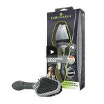 This photo shows the Spectrum Pet Supplies FURminator Dual Grooming Brush, designed for all dogs and cats. The brush has two sides, one with fine bristles for detangling and one with stainless steel teeth for removing loose fur. The handle is ergonomic and features the Spectrum Pet Supplies logo. The brush is still in its NWT5654 packaging.