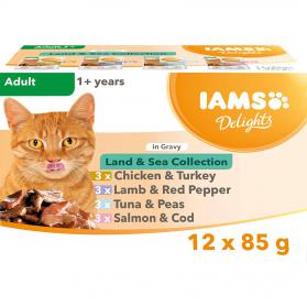 IAMS Delights Adult Cat Land & Sea Collection in Gravy 12x85g NWT5673