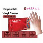 Aurelia DELIGHT Clear Powder Free SMALL Vinyl Gloves 100s - PACK (10) NWT569-SP