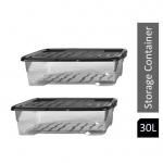 Strata Curve Clear Plastic Storage Box U/Bed 30 Litre (Black Lid) NWT5810