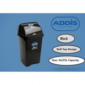 Addis Black 25Lt Plastic Roll Top Waste Rubbish Bin - PACK (3) NWT5881P