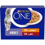 Purina ONE Adult Cat Food Pouches Mini Fillets in Gravy Chicken & Beef 8 x 85g NWT6054