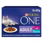 Purina ONE Adult Wet Cat Food Pouches Fish and Lamb 8 x 85g NWT6055