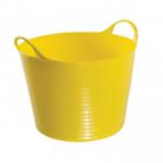 This photo features a durable Red Gorilla Sports Storage Gorilla Flexi Tub in bright yellow, with a large 75 litre capacity. The tub is brand new with tags, ready for all your storage needs.