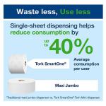 The image shows a pack of 6 Essity Toilet Paper and Tissues Tork T8 SmartOne 2 Ply Toilet Rolls. Each roll has 1150 sheets and measures 207m in length. The packaging is white with blue and green accents, and features the product name and brand logo.