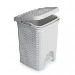 The photograph showcases a set of 3 white pedal bins from the Fixtures Business & Homewares collection. Each bin has a 5 litre capacity and features a beautiful lace design. These bins are the perfect addition to any home or business space.