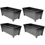 In the photo, a display of 12 large, black ebony troughs can be seen. These fixtures, labeled as NWT6500P, are part of a business that sells homewares and offers garden maintenance services. The troughs are called Grosvenor Raised and measure 55cm in height.