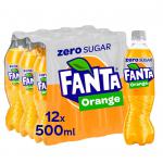 Fanta Orange ZERO Soft Drink 500ml Bottle (Pack of 12) NWT6935