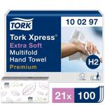 Tork 100297 Premium Extra Soft Multifold Hand Towel H2 White 100 Sheets Pack of 21 NWT7323