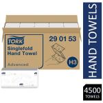 Tork Universal Singlefold Hand Towel, White, 2 Ply, Pack x 4500 290153 NWT7387
