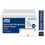 Tork 100278 Extra Soft Singlefold Hand Towels White H3, Premium, Embossed,15x200 Sheets NWT7445