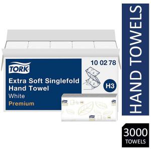 Image of Tork Extra Soft Singlefold Hand Towels White H3 Premium Embossed