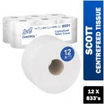 Scott Control Toilet Tissue Centrefeed Roll 2-Ply 833 Sheets, Pack of 12, 8591 NWT7468