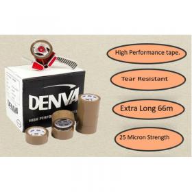 Denva Buff Packaging Tape 48mm x 66mm Extra Long - PACK (6) NWT760P