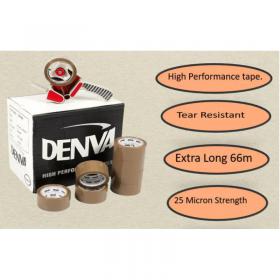 Denva Buff Packaging Tape 48mm x 66mm Extra Long - PACK (6) NWT760P