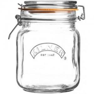 Kilner Storage Jar 1 Litre Square Glass Clip Top Preservation Storage