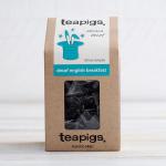 This image features a pack of Tata Consumer Products Limited Specialty Teas Teapigs Decaf English Breakfast Tea Temple 50s. The pack contains 6 tea temples, each filled with decaffeinated English Breakfast tea. The green and white packaging is eye-catching and features the Teapigs logo.