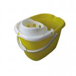 A vibrant yellow mop bucket with a 15 litre capacity, designed for efficient and organized cleaning. Perfect for color coding and easily transporting cleaning supplies.