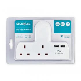 Securlec T-Shape 2 Way Adaptor With 2 USB points NWT8099