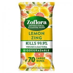 Zoflora Lemon Biodegradable Wipes, Antibacterial Multi-Surface