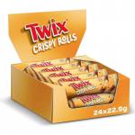 Twix Crispy Rolls, Milk Chocolate, Caramel & Biscuit Snack bar Single Pack 22.5g (24 Bars) NWT8334