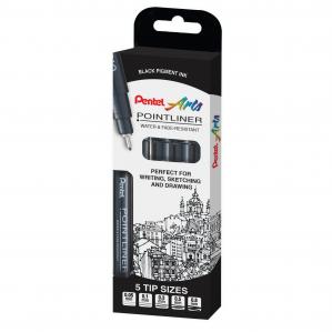 Pentel Pointliner Assorted Sizes Black Pack of 5 YS20P5-A PE05516