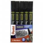 Pentel Chisel Tip Permanent Marker Black 5 Pack YN860/5-A PE11390