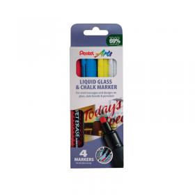 Pentel Liquid Chalk Marker Chisel Tip Assorted (Pack of 4) SMW264-BCGW PE13751