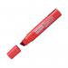 The picture shows a pack of 6 Pentel N50XL Chisel Tip Permanent Markers in the color red. The markers have a sleek design and a visible ink window, with the Pentel logo printed on the barrel. The chisel tip allows for both fine and broad lines, and the markers are visibly high quality.