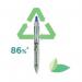 The picture shows 10 green Pilot B2P Ecoball Ballpoint Pens along with 10 refills in a pack of 20. The pens have a sleek design with a comfortable grip and a clear blue color. The package is eco-friendly, aligning with Pilots commitment to sustainability. The pens are reliable and perfect for everyday use.