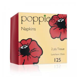 Poppies 2-Ply Tissue Napkins Luncheon 4 Fold Red 33cm Pack of 125