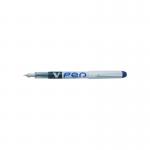 The picture shows a pack of 12 blue Pilot Fibre Tipped & Fountain Pens, specifically the Pilot VPen Disposable Fountain Pen SV4W03. The pens have a sleek and modern design, with a clear plastic body and a silver cap. The nib of the pens is pointed and allows for smooth writing. The packaging is simple yet eye-catching, featuring the Pilot logo and product name. The pens are neatly arranged in rows and are ready to be used.