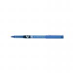The image shows a pack of 12 Pilot V5 Hi-Tecpoint Ultra Rollerball Pens in a rich shade of blue. The pens are sleek and slim, with a fine tip allowing for precision writing. The barrel of the pens is transparent, revealing the ink color and level. The caps and clips are silver, adding a touch of elegance to the overall design.