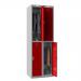 Phoenix PL Series PL2260GRE 2 Column 4 Door Personal Locker Combo Grey Body/Red Doors with Electronic Locks