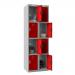 Phoenix PL Series PL2460GRE 2 Column 8 Door Personal Locker Combo Grey Body/Red Doors with Electronic Locks