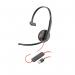 The Poly computer headset is sleek and modern in design. The blackwire C3210 USB-A monaural headset features a comfortable headband and cushioned earpiece for a seamless wearing experience. The microphone arm is adjustable and the headset easily connects to a computer with the USB-A connection.