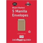 Postpak C4 Peel and Seal Manilla Board Back 115gsm 5 Envelopes (Pack of 20) 9730247 POF27420