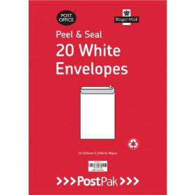 Postpak C4 Peel and Seal White 90gsm 20 Envelopes (Packs of 10) 9730451 POF27421