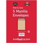 Postpak C4 Peel and Seal Manilla 115gsm 40 Packs of 5 Envelopes 9731119 POF27428
