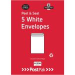 Postpak C4 Peel and Seal White 90gsm 40 Packs of 5 Envelopes 9731232 POF27429