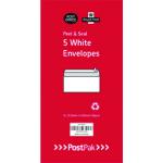 Postpak DL Peel and Seal White 80gsm 5 Packs of 50 Envelopes 9731926 POF27433
