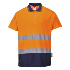 Portwest Hi Vis Cotton Comfort Contrast Polo Shirt SS 2XL OrangeNavy