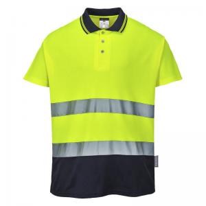Portwest Hi Vis Cotton Comfort Contrast Polo Shirt SS 2XL YellowNavy