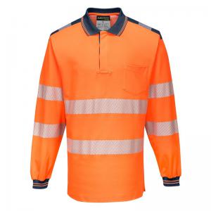 Portwest PW3 Hi Vis Cotton Comfort Polo Shirt LS 5XL OrangeNavy