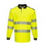 Portwest PW3 Hi Vis Cotton Comfort Polo Shirt LS 4XL YellowBlk POW30355