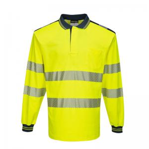 Portwest PW3 Hi Vis Cotton Comfort Polo Shirt LS 3XL YellowNavy