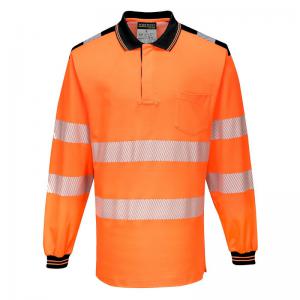 Portwest PW3 Hi Vis Cotton Comfort Polo Shirt LS 2XL OrangeBlk
