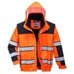 Portwest Hi Vis 3-in-1 Contrast Winter Bomber Jacket XS OrangeBlk POW30474