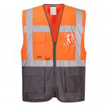 Portwest Warsaw Hi Vis Contrast Executive Vest S OrangeGry (Pack of 10) POW34649